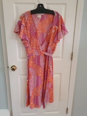 Tracy Reese Silk Pink and Orange Floral Wrap Dress